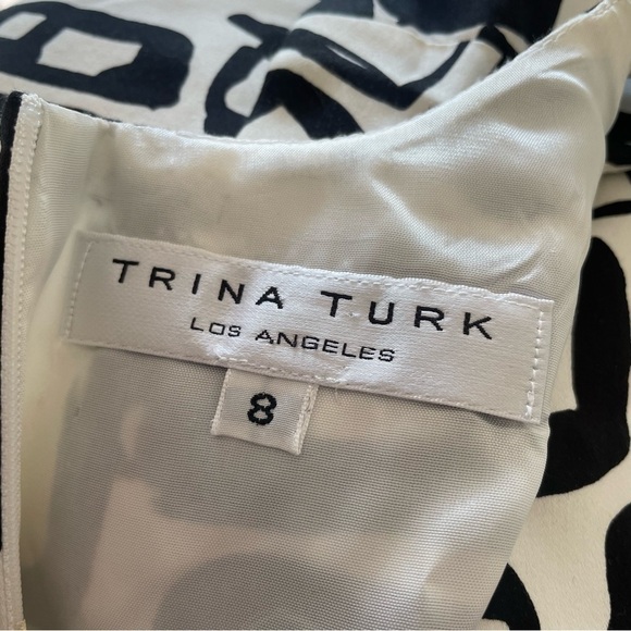 Trina Turk Black White Geometric Print Fit and Flare Sleeveless Dress EUC Size 8 - Picture 5 of 7
